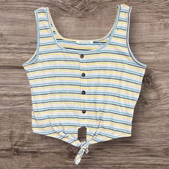 Caution To The Wind Multicolor Striped Tie Front Tank Top Boho Casual Chic Med - Picture 1 of 4